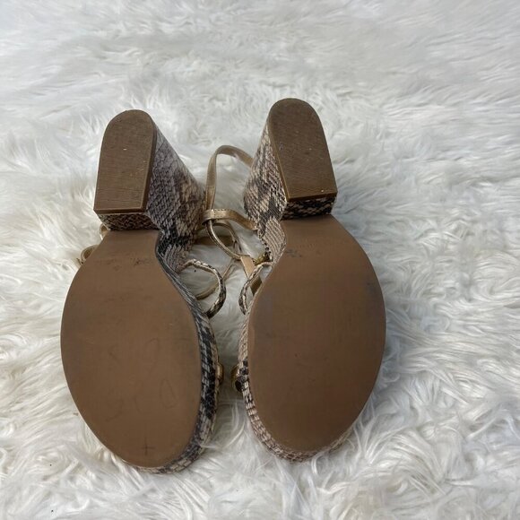 Kate Spade Venezia Heels 7.5 Tan Snake Print Strappy Platform Open Toe Italy - Picture 7 of 11